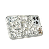 For iPhone 13 Pro Max Full Diamond with Ornaments Hard TPU Case Cover - Silver Swan Crown Pearl