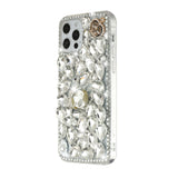 For iPhone 13 Pro Max Full Diamond with Ornaments Hard TPU Case Cover - Silver Swan Crown Pearl