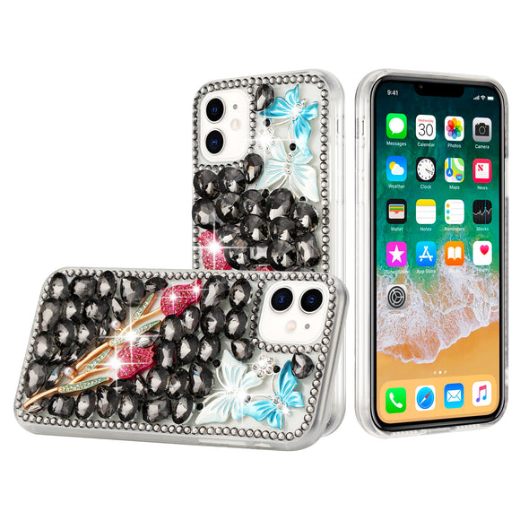 For iPhone 13 Pro Max Full Diamond with Ornaments Case Cover - Smoke Exquisite Garden