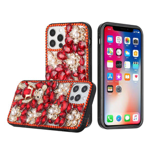 For Apple iPhone 14 PRO MAX 6.7" Full Diamond with Ornaments Case Cover - Red Panda Floral