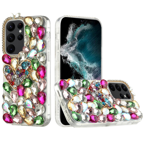 For Samsung S23 Ultra Full Diamond with Ornaments Hard TPU Case Cover - Colorful Ornaments with Heart