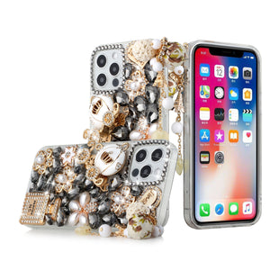 For Apple iPhone 14 PRO MAX 6.7" Full Diamond with Ornaments Case Cover - Ultimate Multi Ornament Black