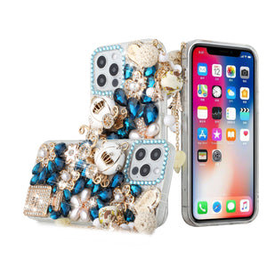 For Apple iPhone 14 Plus 6.7" Full Diamond with Ornaments Case Cover - Ultimate Multi Ornament Blue