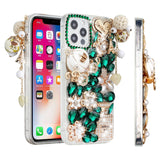 For iPhone 13 Pro Max Full Diamond with Ornaments Case Cover - Ultimate Multi Ornament Green