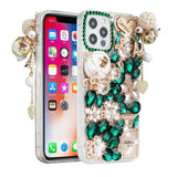 For iPhone 13 Pro Max Full Diamond with Ornaments Case Cover - Ultimate Multi Ornament Green