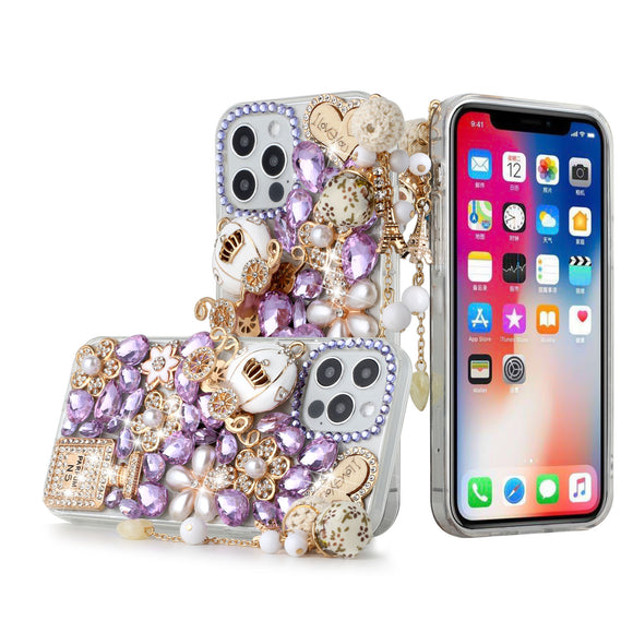 For iPhone 14/13 6.1 Full Diamond with Ornaments Case Cover - Ultimate Multi Ornament Purple