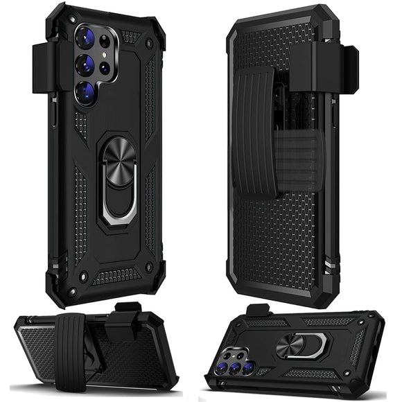 For Samsung S23 Plus Holster Magnetic Ringstand Clip Cover Case - Black