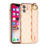 For iPhone 13 Pro Lavished Chromed Grid Design Thick TPU with Strap - Rose Gold
