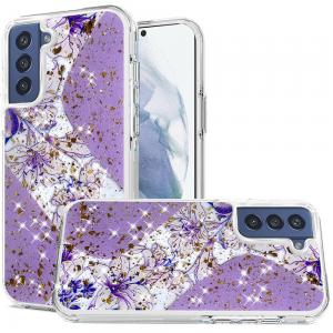 Samsung Galaxy S22 Plus Magnificent Epoxy Glitter Design Hybrid Case Cover - Purple Floral