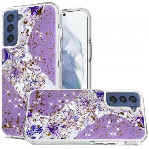 Samsung Galaxy S22 Magnificent Epoxy Glitter Design Hybrid Case Cover - Purple Floral