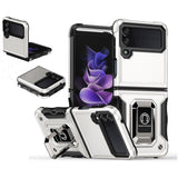 For Samsung Galaxy Z Flip 4 OPTIMUM Magnetic Ring Stand Hybrid Case Cover - Silver