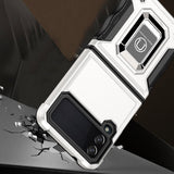 For Samsung Galaxy Z Flip 4 OPTIMUM Magnetic Ring Stand Hybrid Case Cover - Silver