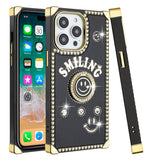 For iPhone 13 Pro Max Passion Square Hearts Smiling Diamond Ring Stand Case Cover - Black