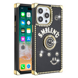 For iPhone 13 Pro Max Passion Square Hearts Smiling Diamond Ring Stand Case Cover - Black