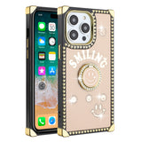 For Apple iPhone 11 (XI6.1) Passion Square Hearts Smiling Diamond Ring Stand Case Cover - Gold