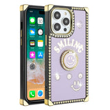 For Apple iPhone 14 PRO MAX 6.7" Passion Square Hearts Smiling Diamond Ring Stand Case Cover - Purple