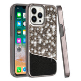 For Apple iPhone 11 (XI6.1) Pearl Diamond Glitter Hybrid Case Cover - Black