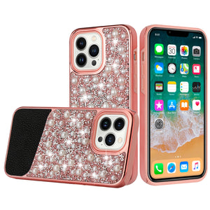 For Apple iPhone 14 PRO MAX 6.7" Pearl Diamond Glitter Hybrid Case Cover - Pink