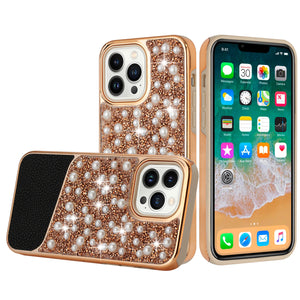 For Apple iPhone 14 PRO MAX 6.7" Pearl Diamond Glitter Hybrid Case Cover - Rose Gold