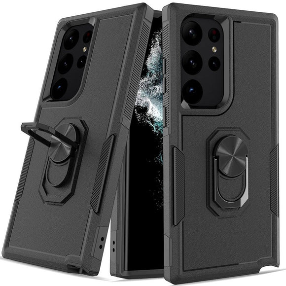 For Samsung S23 Ultra Perfect Tough Thick Hybrid With Metal Ring Stand Cover Case - Black
