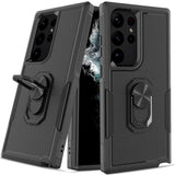 For Samsung S23 Ultra Perfect Tough Thick Hybrid With Metal Ring Stand Cover Case - Black