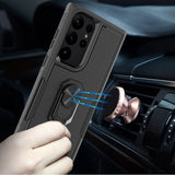 For Samsung S23 Ultra Perfect Tough Thick Hybrid With Metal Ring Stand Cover Case - Black