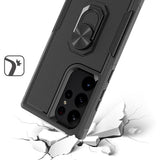 For Samsung S23 Ultra Perfect Tough Thick Hybrid With Metal Ring Stand Cover Case - Black