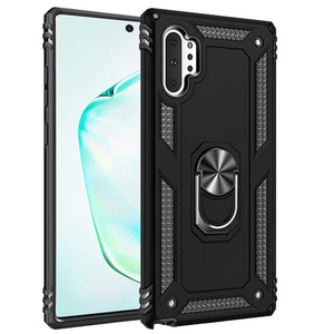 For Samsung Galaxy Note 10 Plus Ring Magnetic Kickstand Hybrid Case Cover - Black