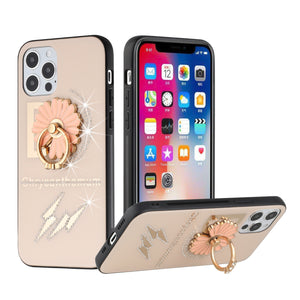 For Apple iPhone 11 (XI6.1) SPLENDID Diamond Glitter Ornaments Engraving Case Cover - Flower Ring Gold