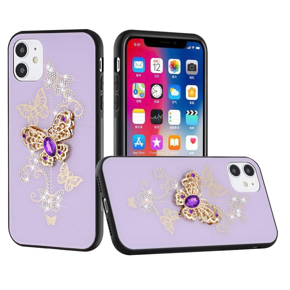 For Apple iPhone 11 Pro MAX (XI6.5) SPLENDID Diamond Glitter Ornaments Engraving Case Cover - Garden Butterflies Purple