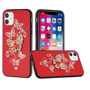 For Apple iPhone 11 Pro MAX (XI6.5) SPLENDID Diamond Glitter Ornaments Engraving Case Cover - Garden Butterflies Red