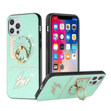 For Apple iPhone 11 (XI6.1) SPLENDID Diamond Glitter Ornaments Engraving Case Cover - Flower Ring Teal