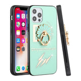 For Apple iPhone 11 (XI6.1) SPLENDID Diamond Glitter Ornaments Engraving Case Cover - Flower Ring Teal