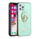 For Apple iPhone 11 (XI6.1) SPLENDID Diamond Glitter Ornaments Engraving Case Cover - Flower Ring Teal