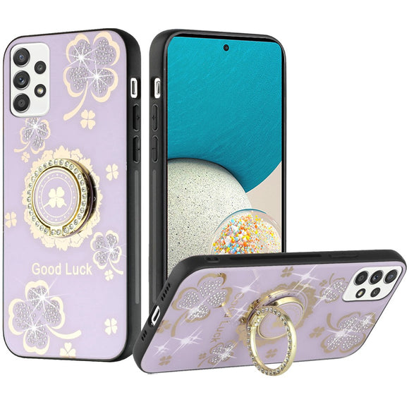 For Samsung A53 5G SPLENDID Diamond Glitter Ornaments Engraving Case Cover - Good Luck Floral Purple