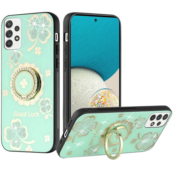 For Samsung A53 5G SPLENDID Diamond Glitter Ornaments Engraving Case Cover - Good Luck Floral Teal