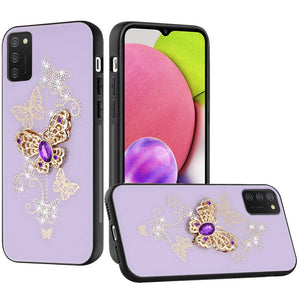 For Samsung Galaxy A03s SPLENDID Diamond Glitter Ornaments Engraving Case Cover - Garden Butterflies Purple