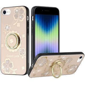 For Apple iPhone 14 PRO 6.1" SPLENDID Diamond Glitter Ornaments Engraving Case Cover - Good Luck Floral Gold