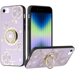 For Apple iPhone 14 PRO MAX 6.7" SPLENDID Diamond Glitter Ornaments Engraving Case Cover - Good Luck Floral Purple