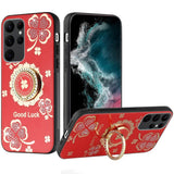 For Samsung S23 Ultra SPLENDID Diamond Glitter Ornaments Engraving Case Cover - Good Luck Floral Red