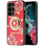 For Samsung S23 Ultra SPLENDID Diamond Glitter Ornaments Engraving Case Cover - Good Luck Floral Red