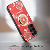 For Samsung S23 Plus SPLENDID Diamond Glitter Ornaments Engraving Case Cover - Good Luck Floral Red