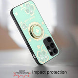 For Samsung S23 Plus SPLENDID Diamond Glitter Ornaments Engraving Case Cover - Good Luck Floral Teal