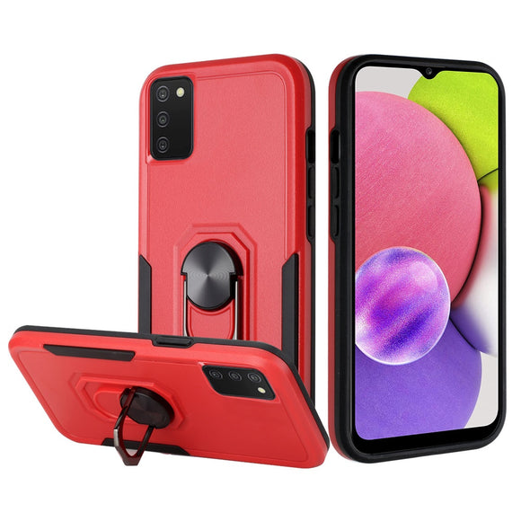 For Samsung Galaxy A03s Tough Strong Dual Layer Flat Hybrid Case Cover - Red
