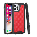 For iPhone 12 Pro Max 6.7 Trough Thick PU Leather Design Lines Case Cover - Checkered Design Red