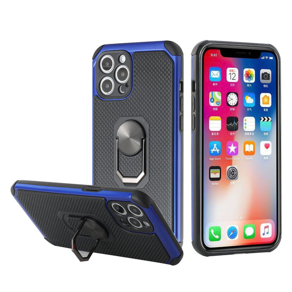 For iPhone 13 Pro Max Tough Rugged Hybrid with Magnetic Ring Stand Case Cover - Dark Blue
