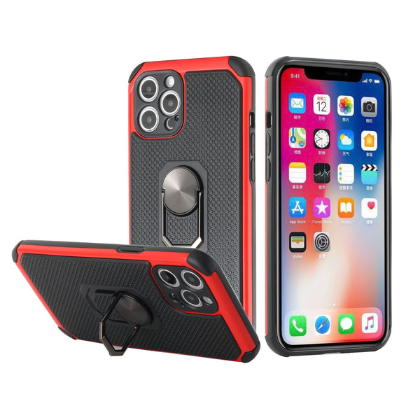 For iPhone 13 Pro Max Tough Rugged Hybrid with Magnetic Ring Stand Case Cover - Red