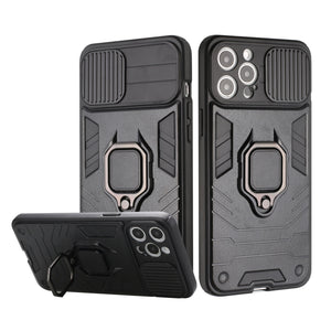 For iPhone 13 6.1 Urban Design Magnetic Ring Stand Hybrid Camera Case Cover - Black