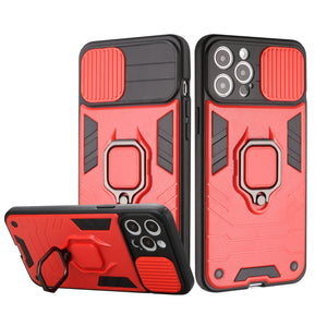 For iPhone 13 6.1 Urban Design Magnetic Ring Stand Hybrid Camera Case Cover - Red