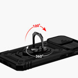 For Apple iPhone 14 PRO MAX 6.7" Well Protective Magentic Ring Stand Camera Protective Cover Case - Black